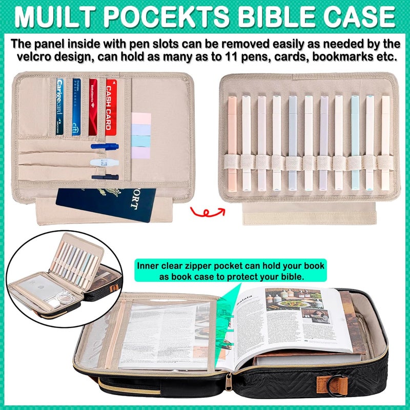 TuErCao Bible Cover Case for Women Men Study Supplies Bag Christian Catholic Spiritual Gifts Accessories with Shoulder Strap and Detachable Pen Highlighters Slots - Image 4